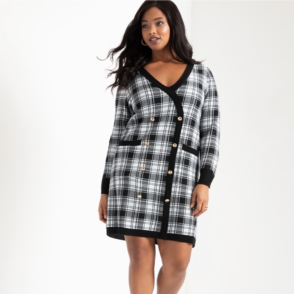 Eloquii Black & White Checkered Sweater Dress